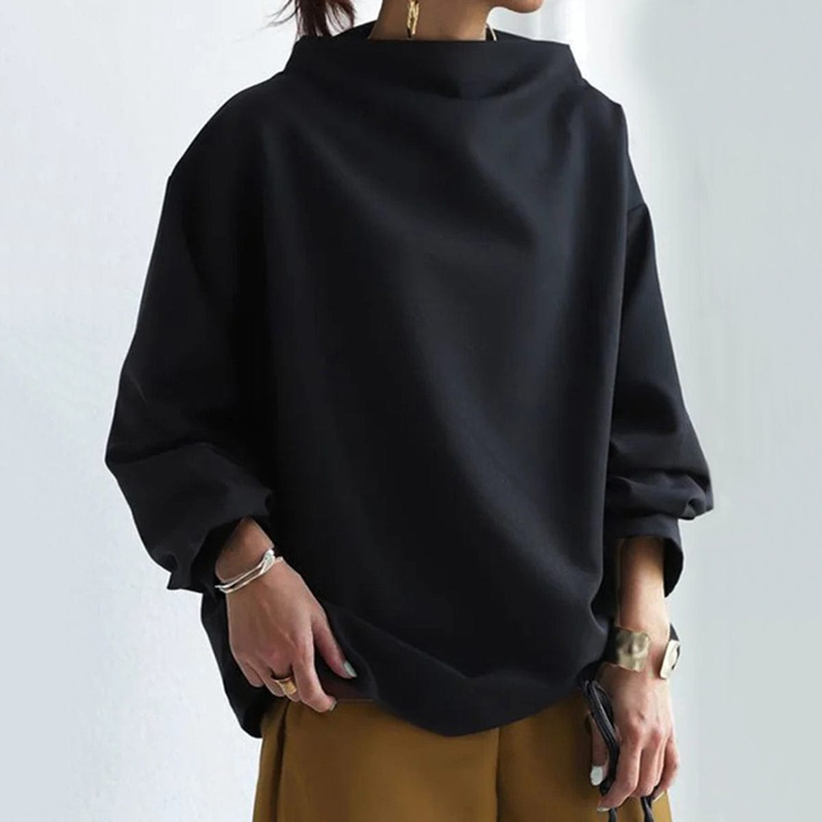 Marta Schwarz Oversized Stehkragen-Pullover für Damen | Casual Eleganter Stil - S/M/L/XL/2XL/3XL