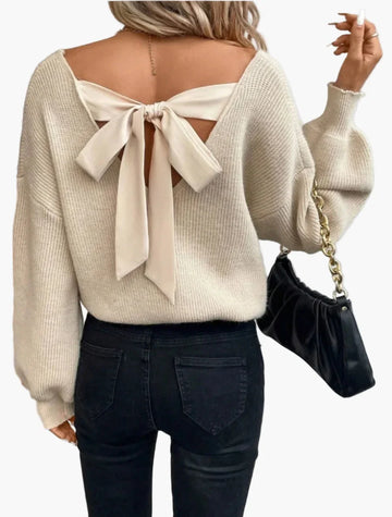 Katharina Khaki Strickpullover mit Rückenausschnitt und Schleife für Damen | Casual Eleganz - S/M/L/XL