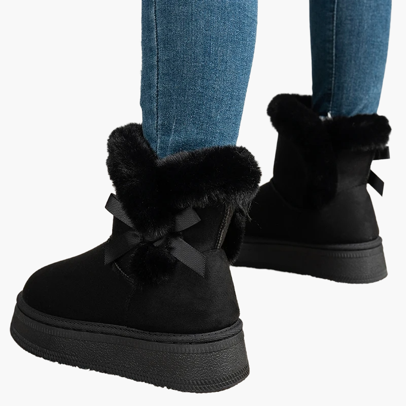 Annemarie Braun Veloursleder-Optik Kunstfell-Winterstiefel für Damen | Plateau Schleife Winter Casual - EU 36-44