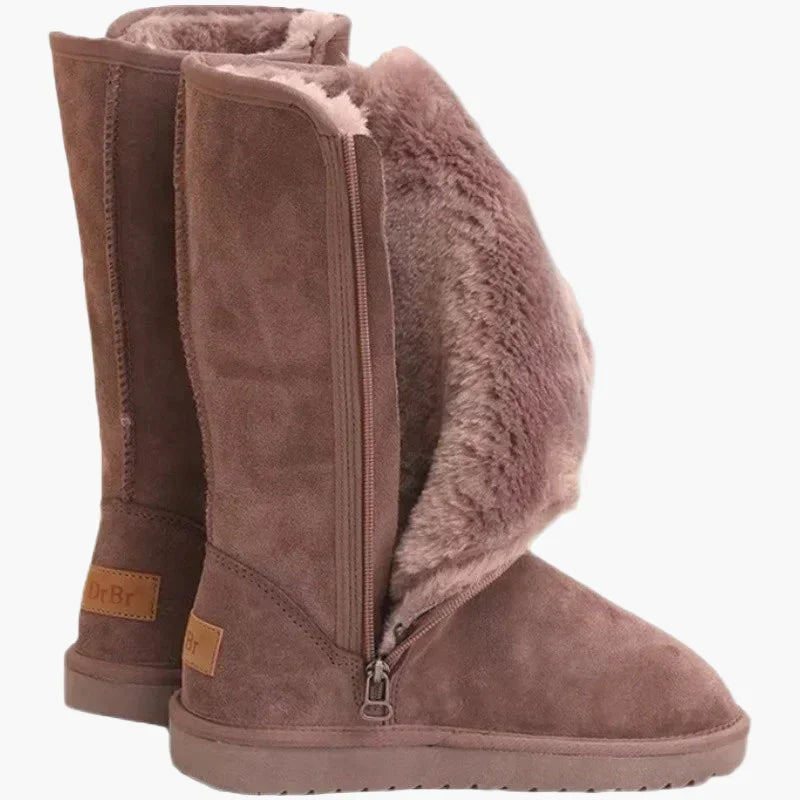 Dorothea Schwarz Gefütterte Winterstiefel in Veloursleder-Optik für Damen | Warm Reissverschluss Flache Sohle - EU 35-42