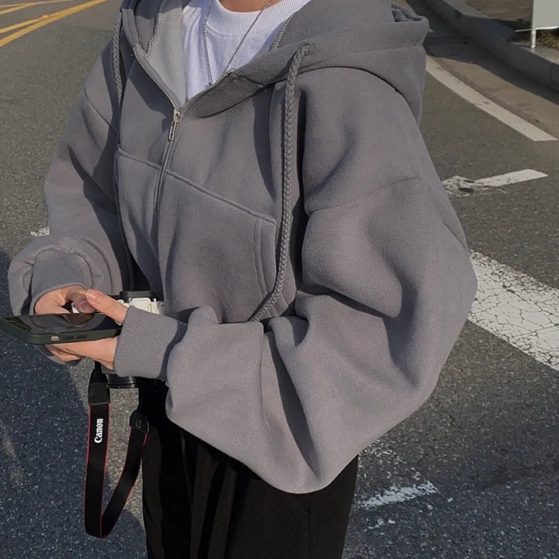 Monika Blau Oversized Hoodie mit Reissverschluss für Damen | Casual Kapuzenpullover mit abfallenden Schultern - S/M/L/XL/2XL/3XL