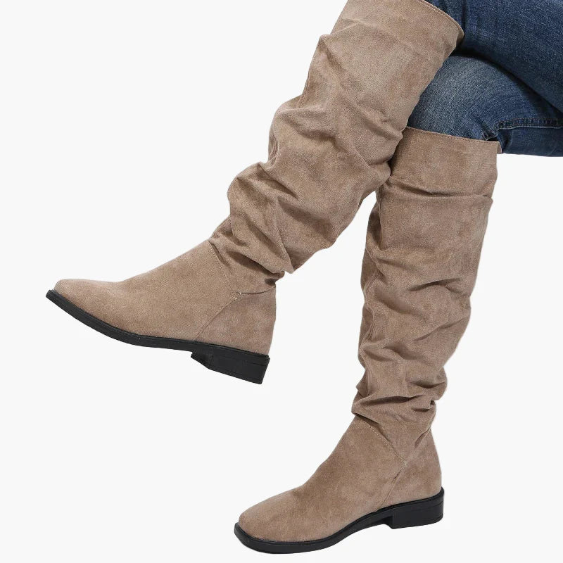 Heidi Khaki Slouchy Kniehohe Stiefel für Damen in Veloursleder-Optik | Casual Herbst Alltag - EU 35-43