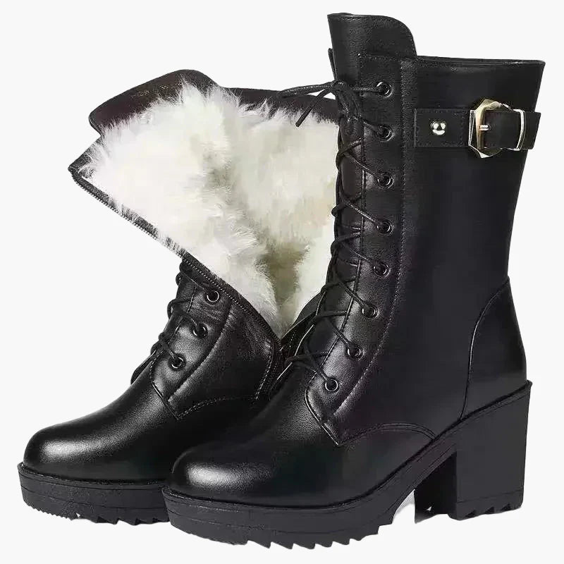 Inge Schwarz Gefütterte Schnürstiefel mit Blockabsatz für Damen | Leder-Optik Plateausohle Winter - EU 35-42