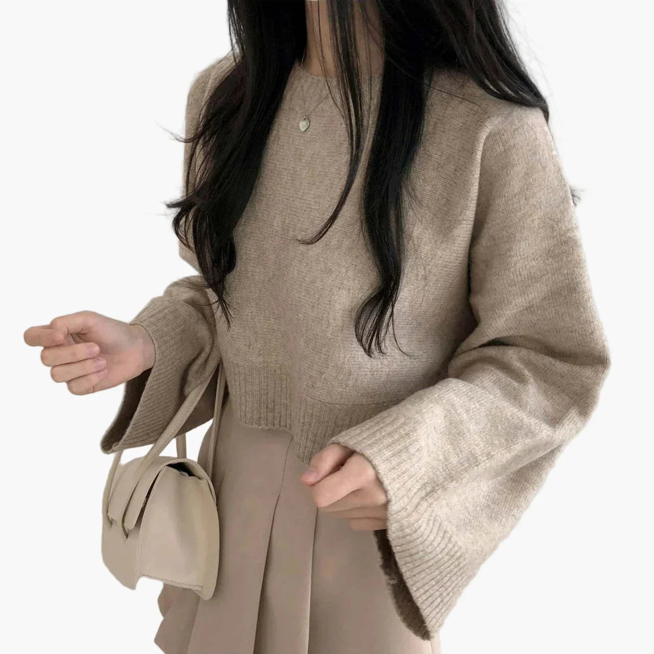 Beatrice Blau Oversized Cropped Strickpullover für Damen | Rundhalsausschnitt Casual Alltag - Einheitsgrösse