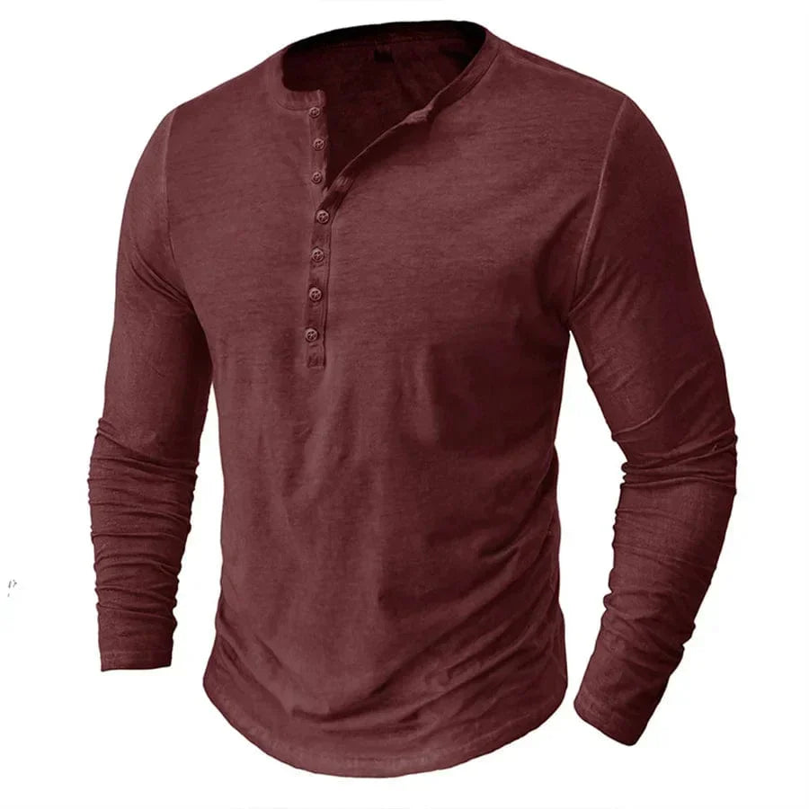 Werner Taupe Henley Langarmshirt für Herren | Klassischer Slim-Fit | Alltag und Freizeit - S/M/L/XL/2XL/3XL