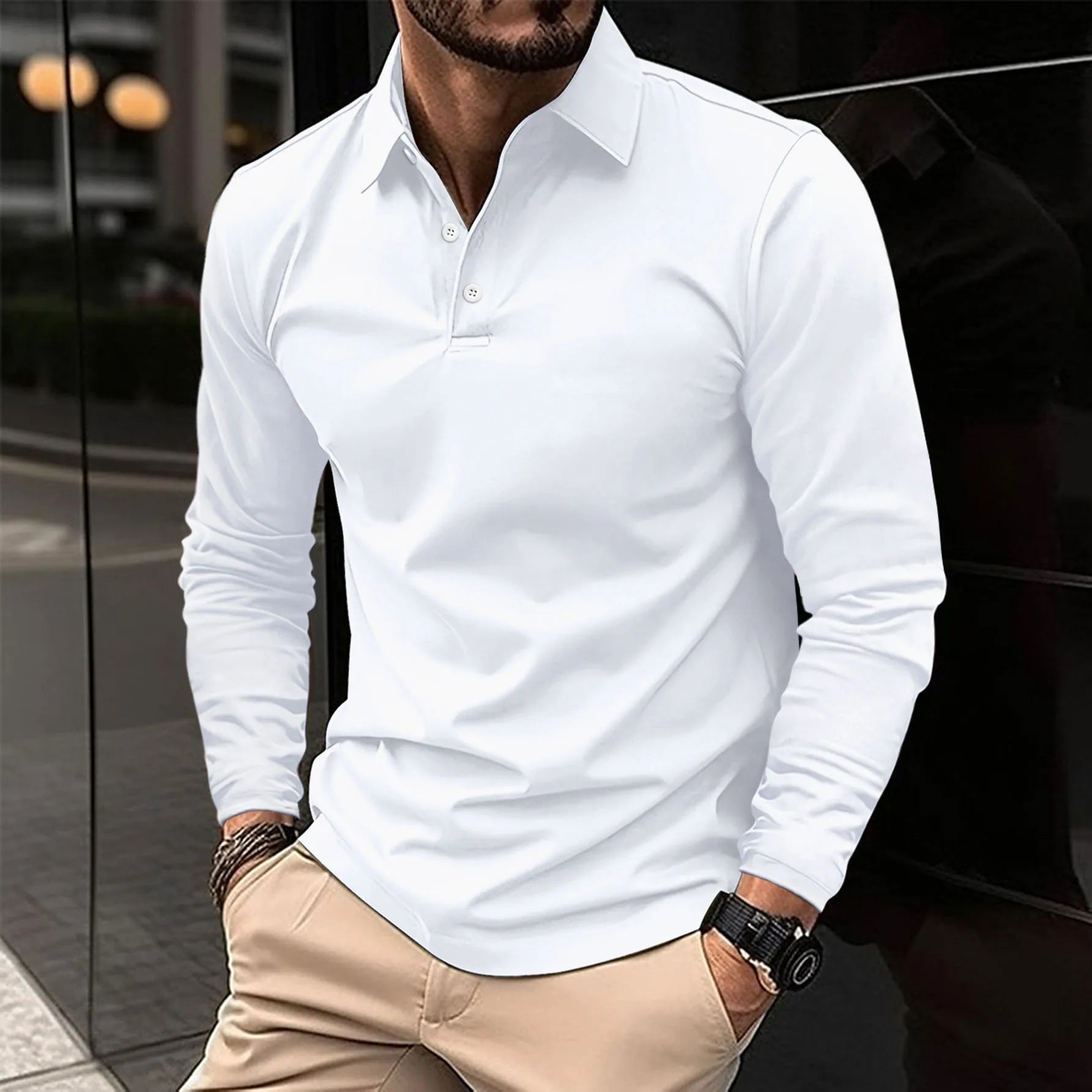 Werner Weiß Slim Fit Langarm-Poloshirt für Herren | Vielseitiger Casual-Stil - S/M/L/XL/2XL/3XL