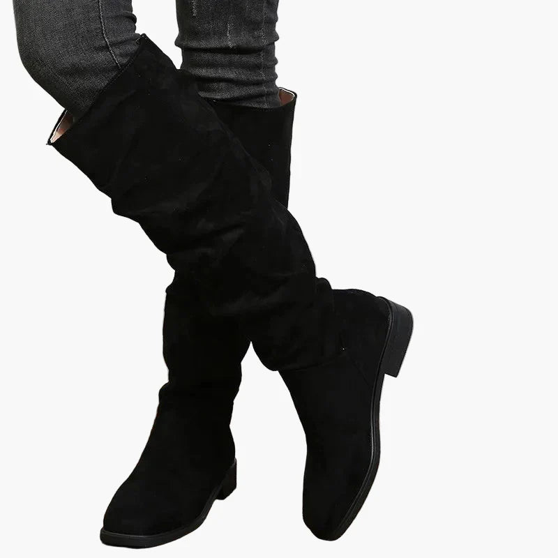 Heidi Khaki Slouchy Kniehohe Stiefel für Damen in Veloursleder-Optik | Casual Herbst Alltag - EU 35-43