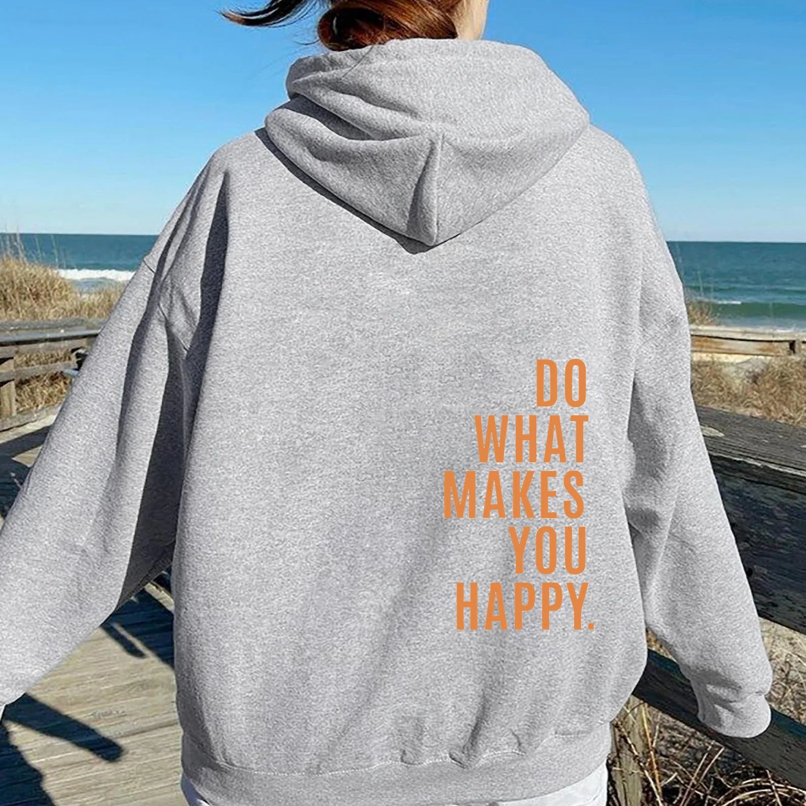 Yvonne Schwarz Oversized Bedruckter Kapuzenpullover für Damen | Casual Schriftprint Alltag - S/M/L/XL