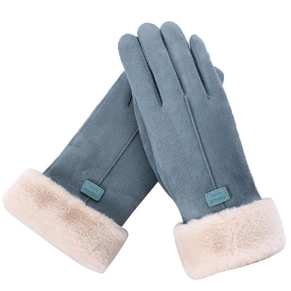 Vreni Blau Wasserdichte Touchscreen-Handschuhe mit Kunstfell-Besatz für Damen | Winter Casual Stil