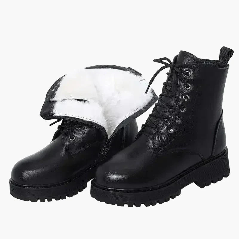 Inge Schwarz Gefütterte Schnürstiefel mit Blockabsatz für Damen | Leder-Optik Plateausohle Winter - EU 35-42