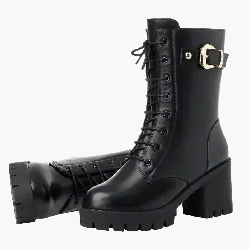 Inge Schwarz Gefütterte Schnürstiefel mit Blockabsatz für Damen | Leder-Optik Plateausohle Winter - EU 35-42