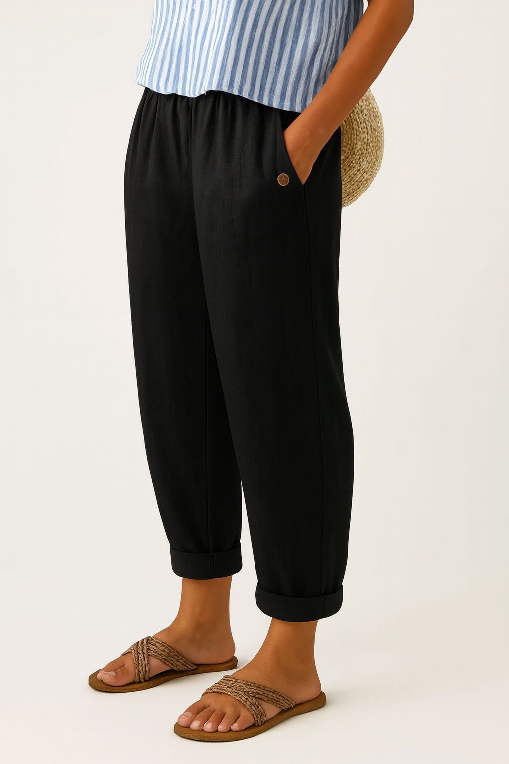 Gertrud Beige Leinenhose mit Gummibund für Damen | Entspannte Passform | Sommer und Alltag - S-5XL