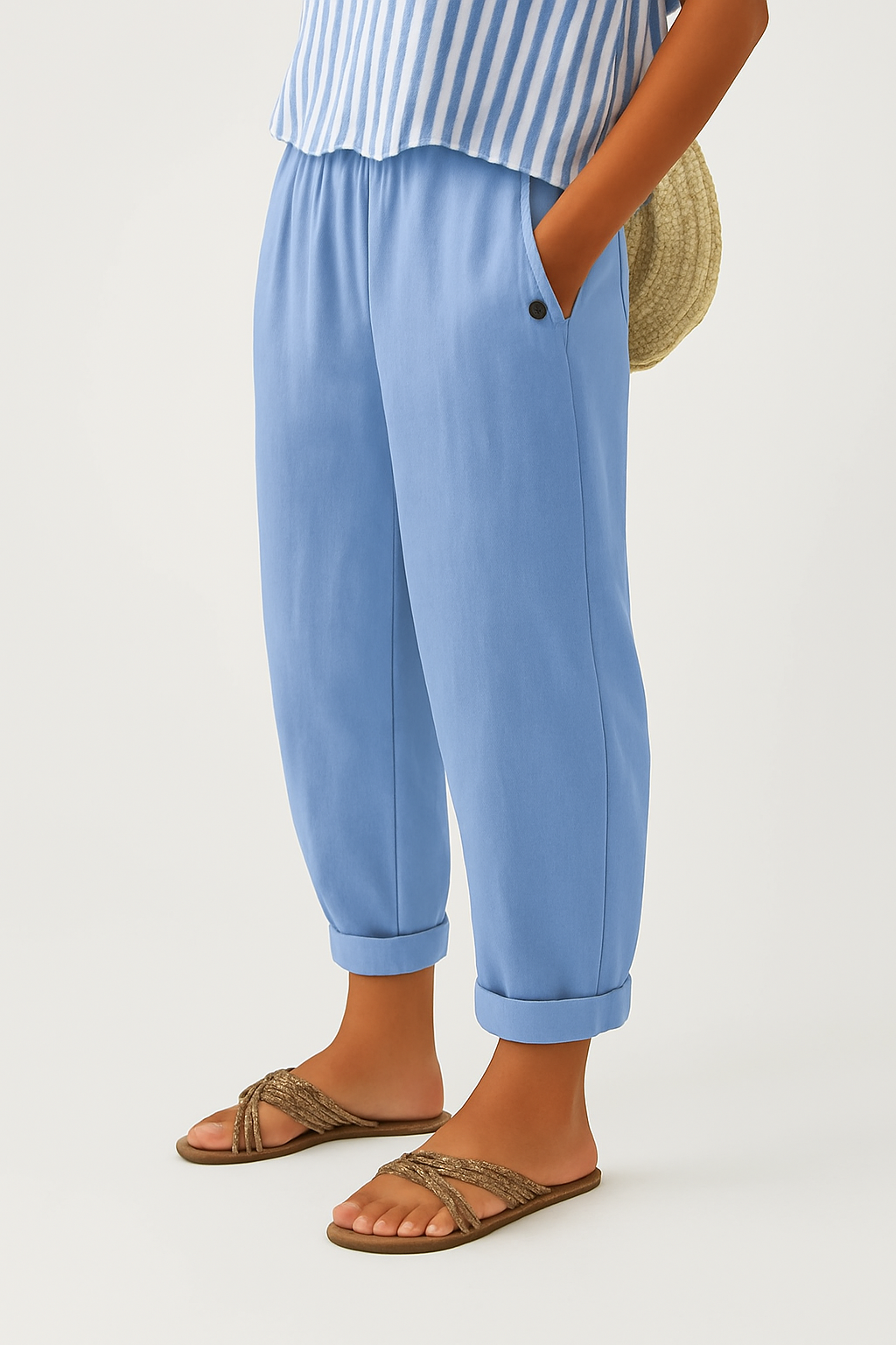 Gertrud Beige Leinenhose mit Gummibund für Damen | Entspannte Passform | Sommer und Alltag - S-5XL