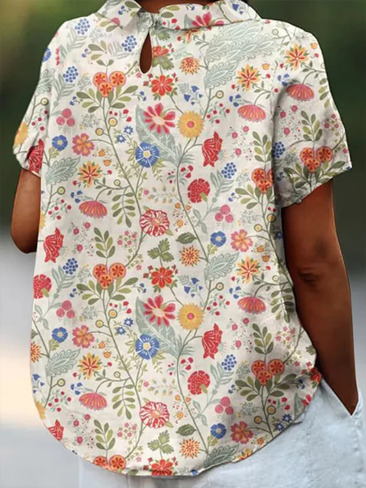 Monika Blau Blumendruck Bluse mit Peter-Pan-Kragen für Damen | Leichter Sommerstil | Alltag und Freizeit - S/M/L/XL/2XL