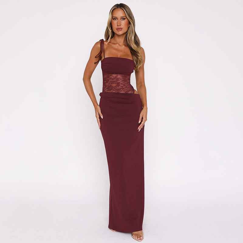Sina Damen Maxikleid | Transparente Spitze, Figurbetont, Sommer Kleid Lang 1