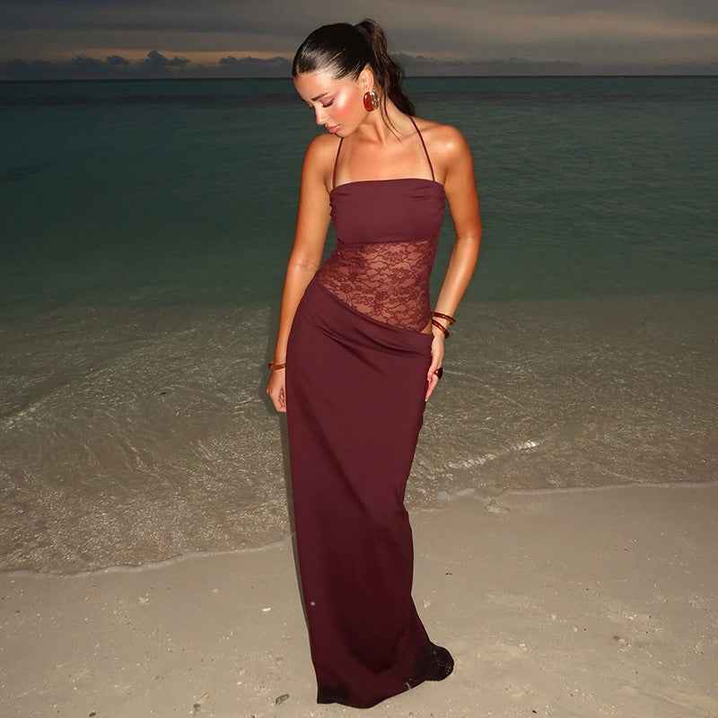 Sina Damen Maxikleid | Transparente Spitze, Figurbetont, Sommer Kleid Lang 2