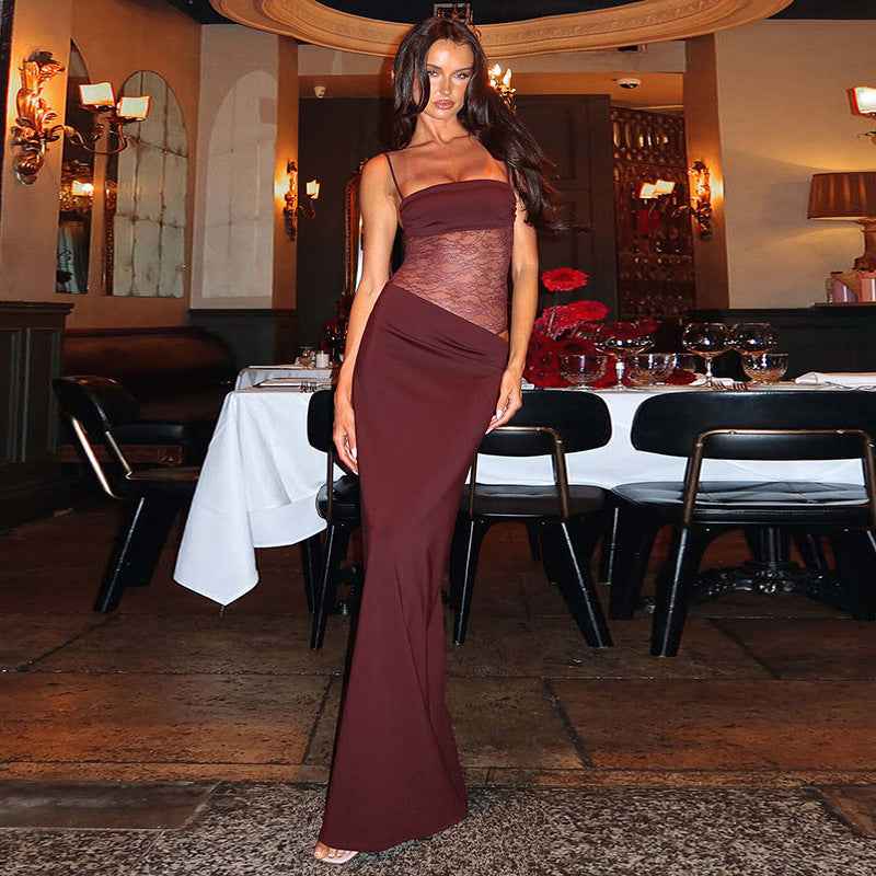 Sina Damen Maxikleid | Transparente Spitze, Figurbetont, Sommer Kleid Lang 3