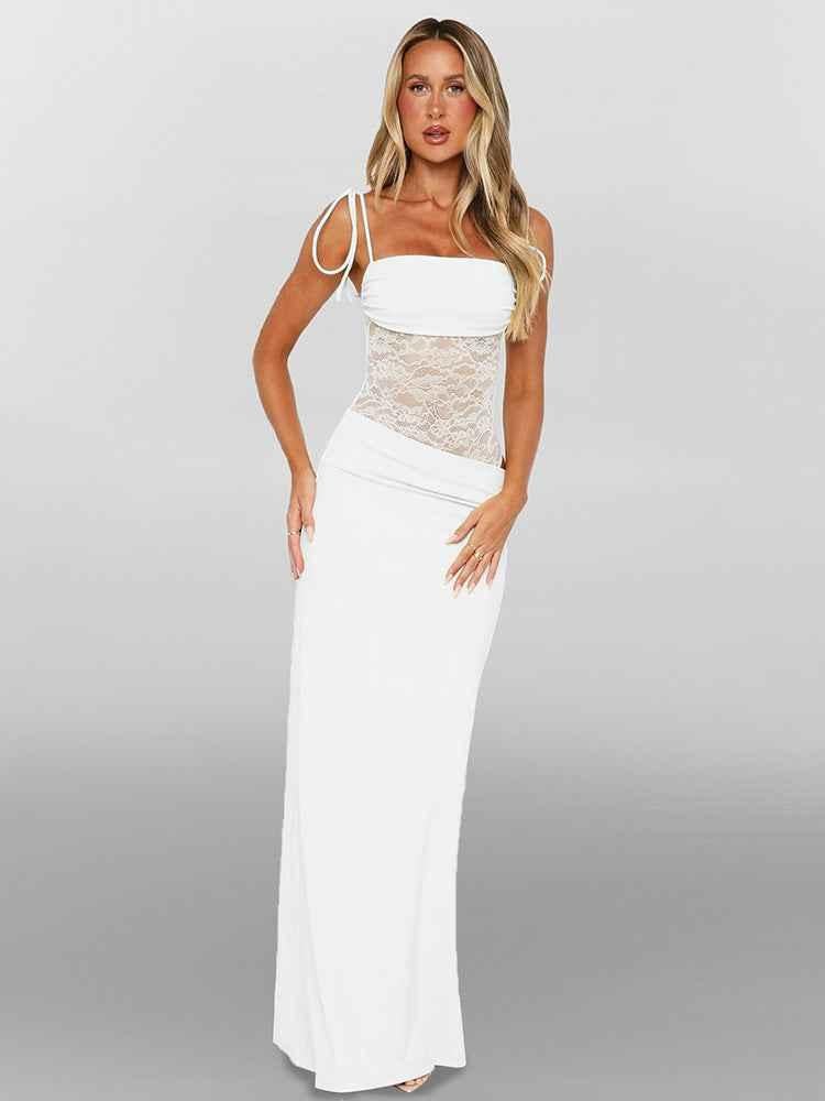 Sina Damen Maxikleid | Transparente Spitze, Figurbetont, Sommer Kleid Lang 9