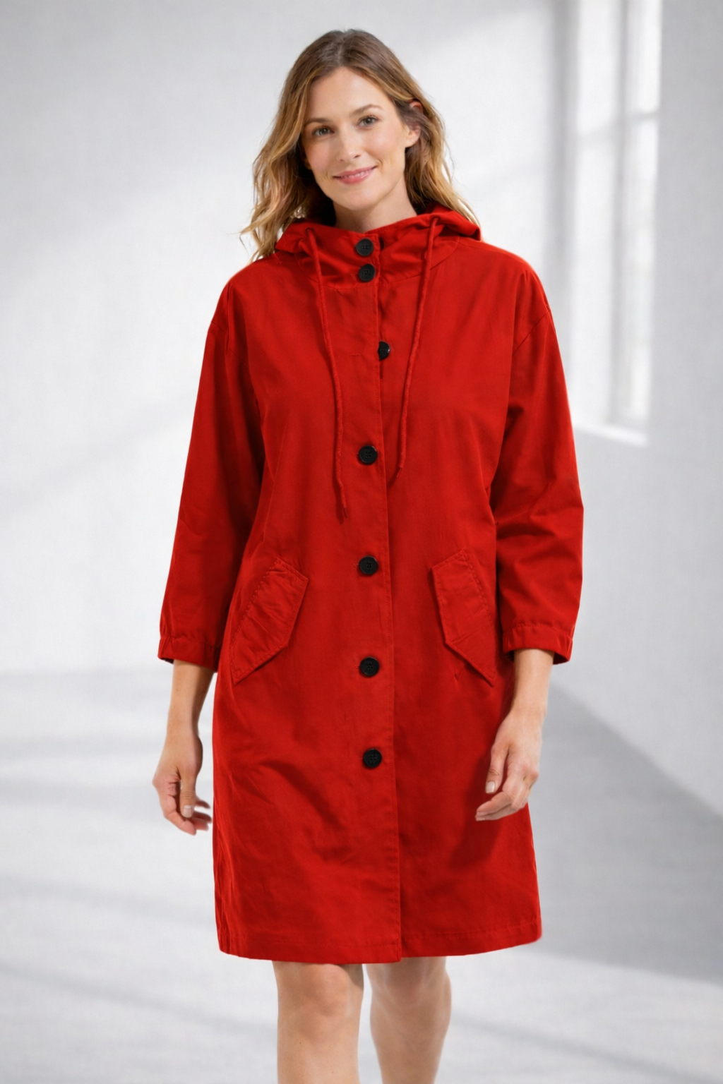 Änne Türkis Mittellange Kapuzenjacke mit Knopfleiste für Damen | Locker Casual Übergangszeit - S/M/L/XL/2XL/3XL/4XL