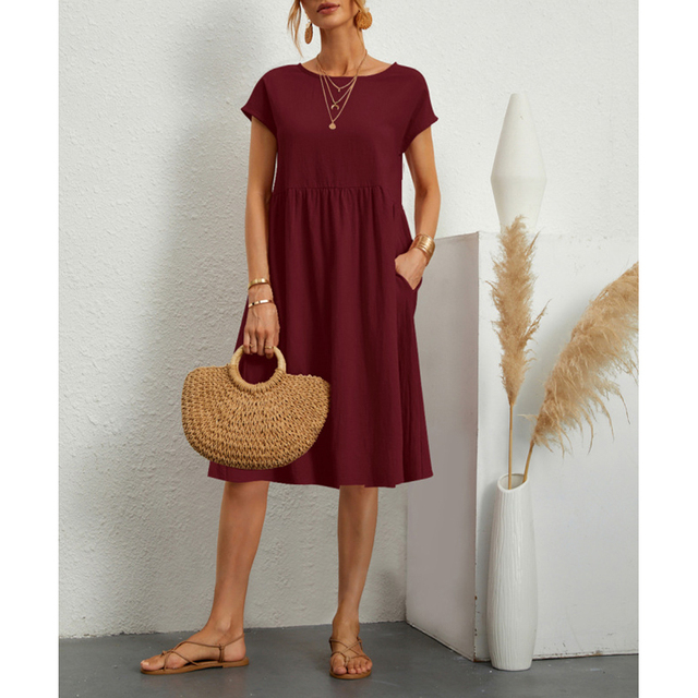 Sola Damen Midi Kleid | Baumwollmix, Lässiger Schnitt für den Sommer 2
