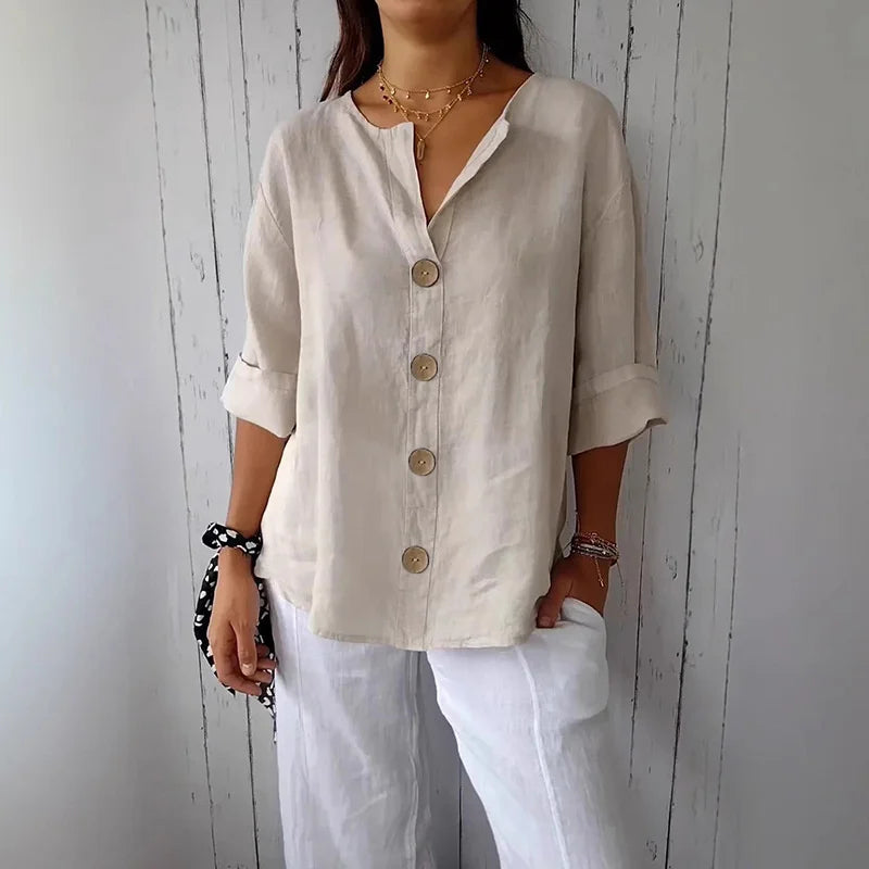 Soleil Damen Bluse | Baumwoll-Leinen-Mischung, Lässig 1