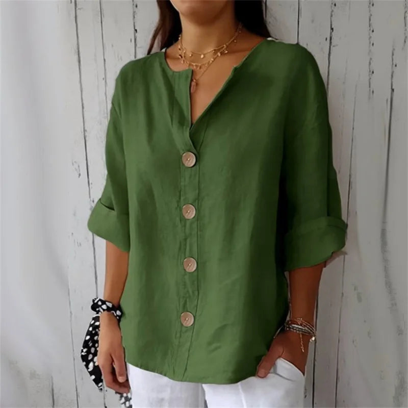 Soleil Damen Bluse | Baumwoll-Leinen-Mischung, Lässig 2