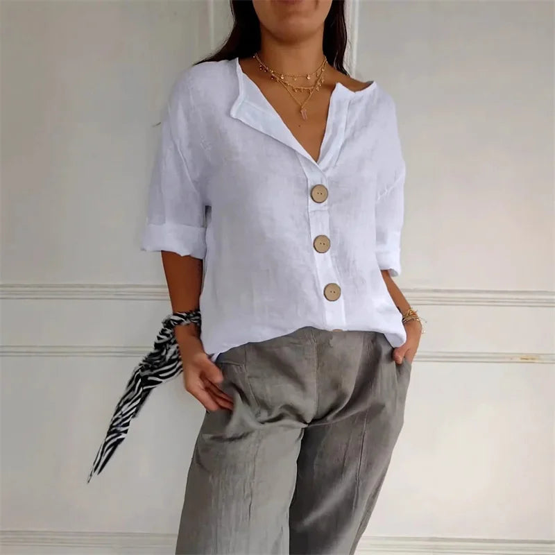 Soleil Damen Bluse | Baumwoll-Leinen-Mischung, Lässig 3