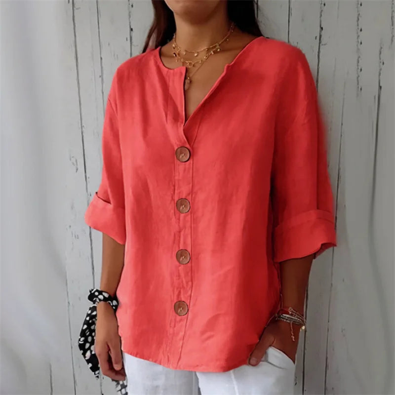 Soleil Damen Bluse | Baumwoll-Leinen-Mischung, Lässig 4