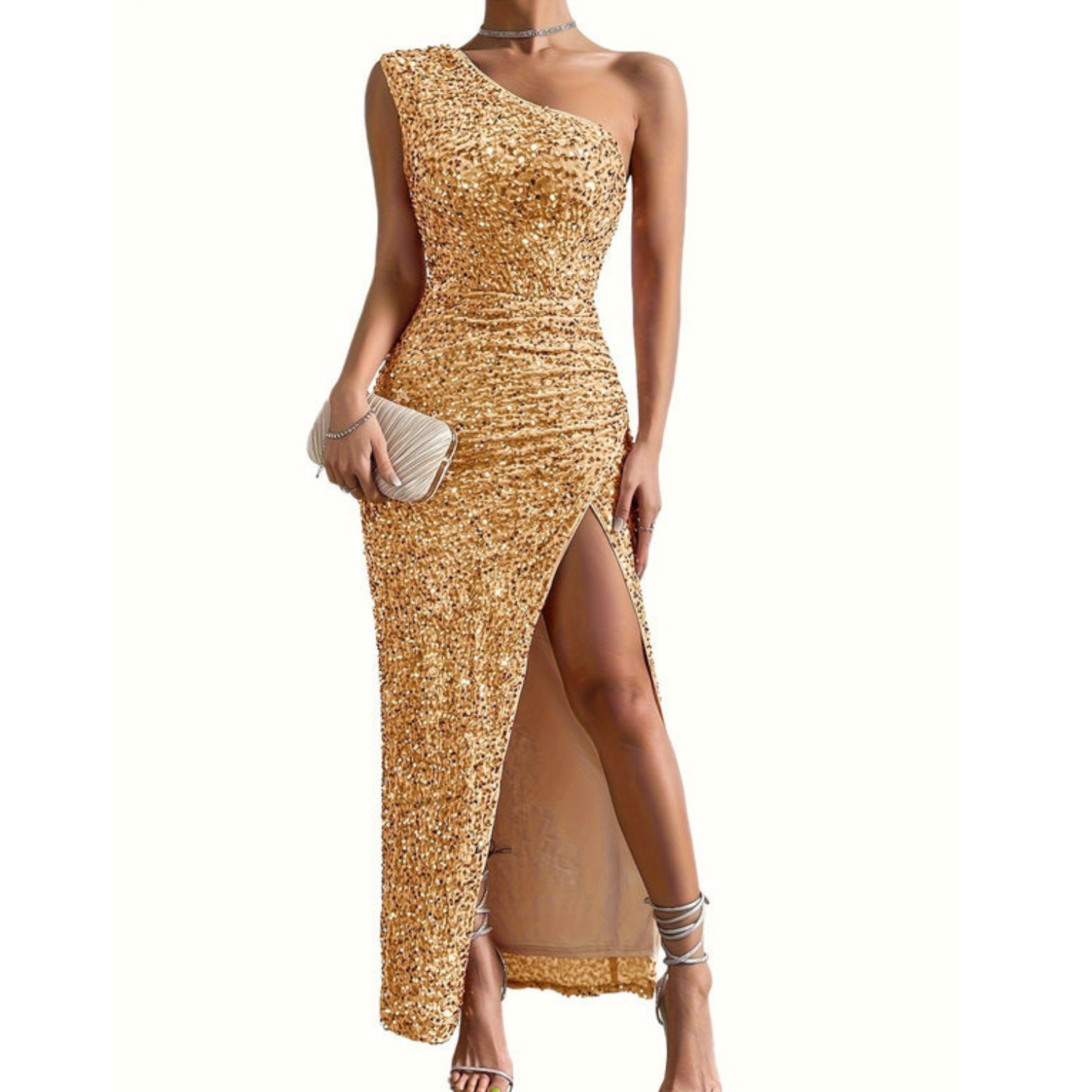 Soleil Damen Kleid | Schulterfrei, Elegantes Schwarzes Kleid mit Seitlichem Schlitz 6