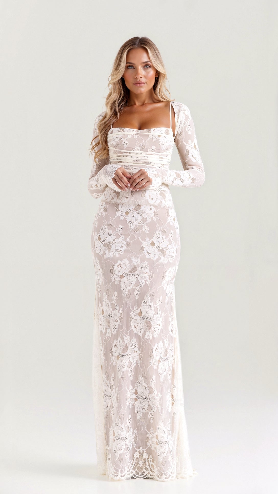 Sophie Damen Kleid | Elegantes Abendkleid Lang mit Spitzenmuster, Ideal für Hochzeitsgast 0