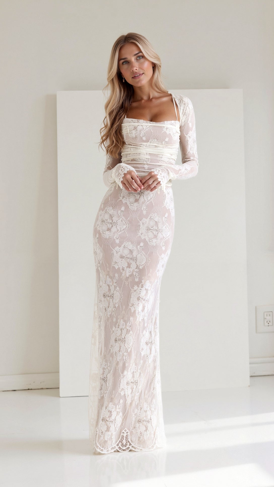 Sophie Damen Kleid | Elegantes Abendkleid Lang mit Spitzenmuster, Ideal für Hochzeitsgast 0