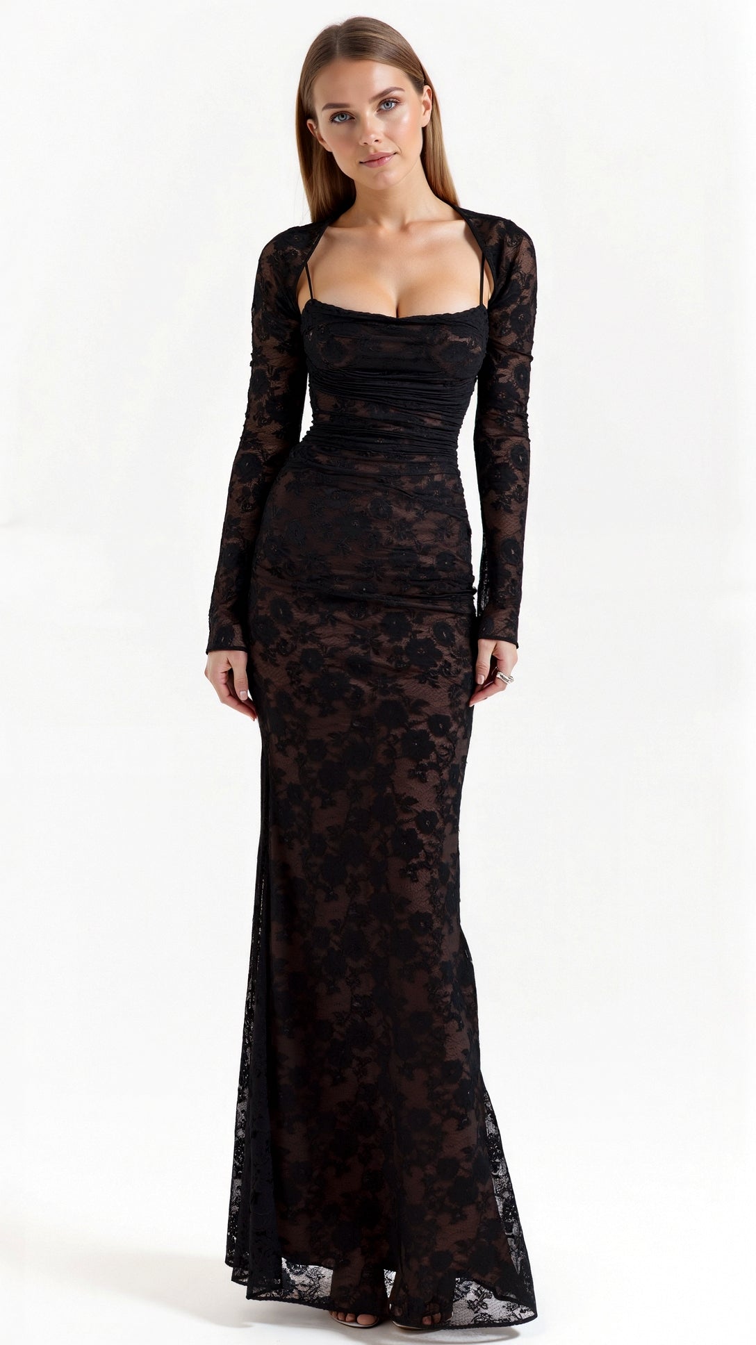 Sophie Damen Kleid | Elegantes Abendkleid Lang mit Spitzenmuster, Ideal für Hochzeitsgast 3