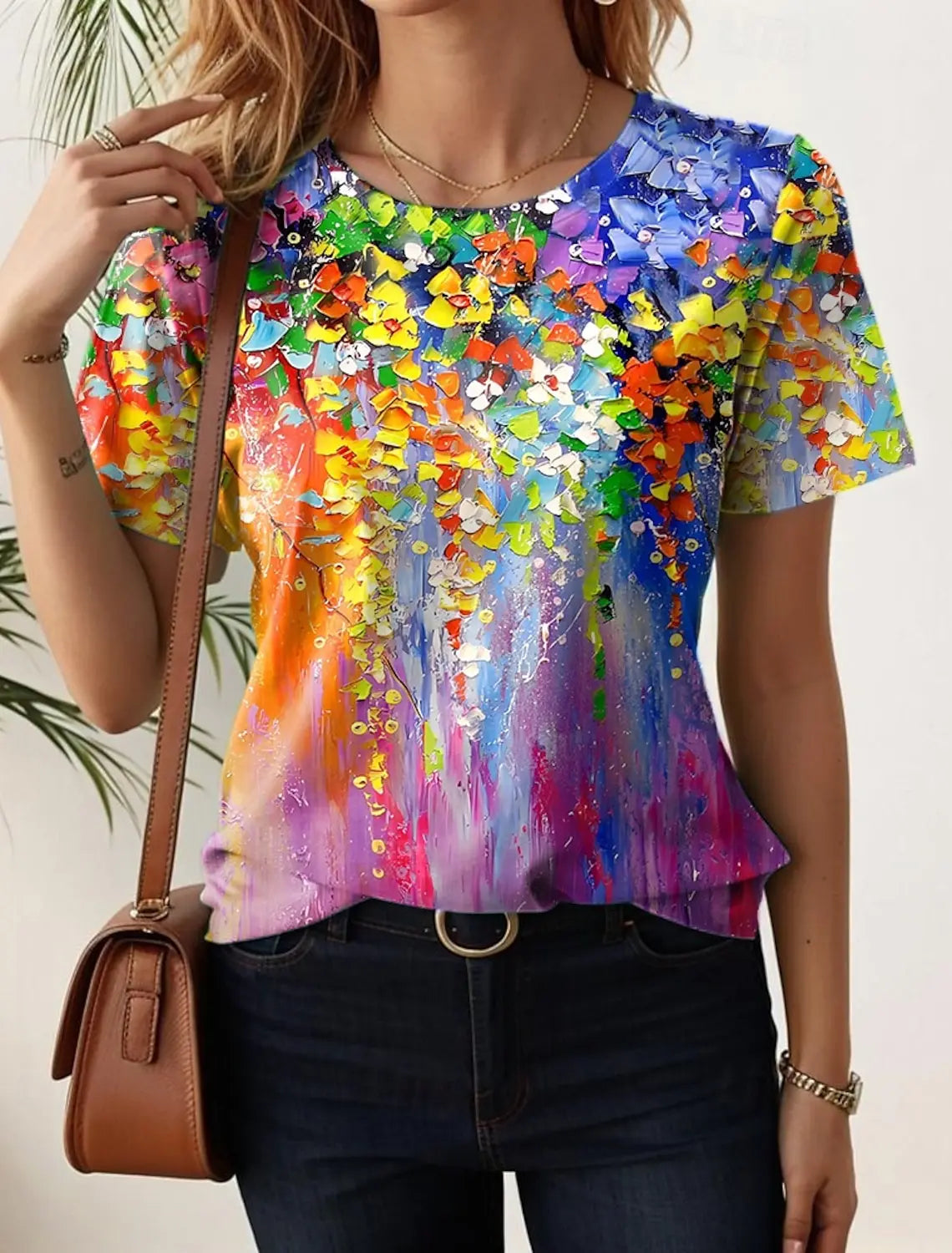 Sophie Damen Shirt Lang | Blumen Grafik, Kurzarm Baumwolle 2