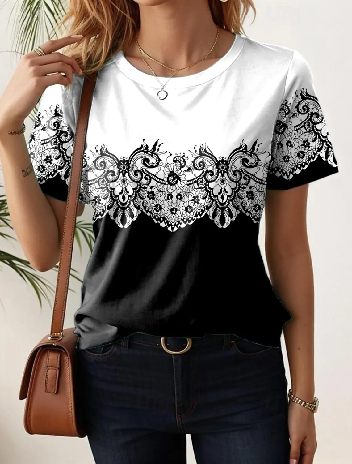 Sophie Damen Shirt Lang | Blumen Grafik, Kurzarm Baumwolle 4