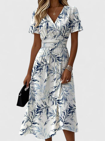 Sophie Damen Sommerkleid | V-Ausschnitt, Blättermuster, A-Linie 0