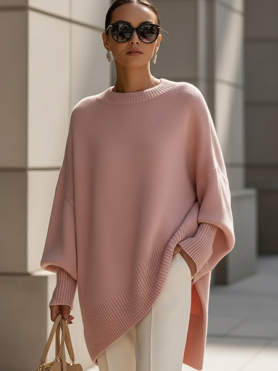 Elsbeth Beige Oversized Strickpullover für Damen | Fledermausärmel Rundhals Casual Herbst Stil - S/M/L/XL