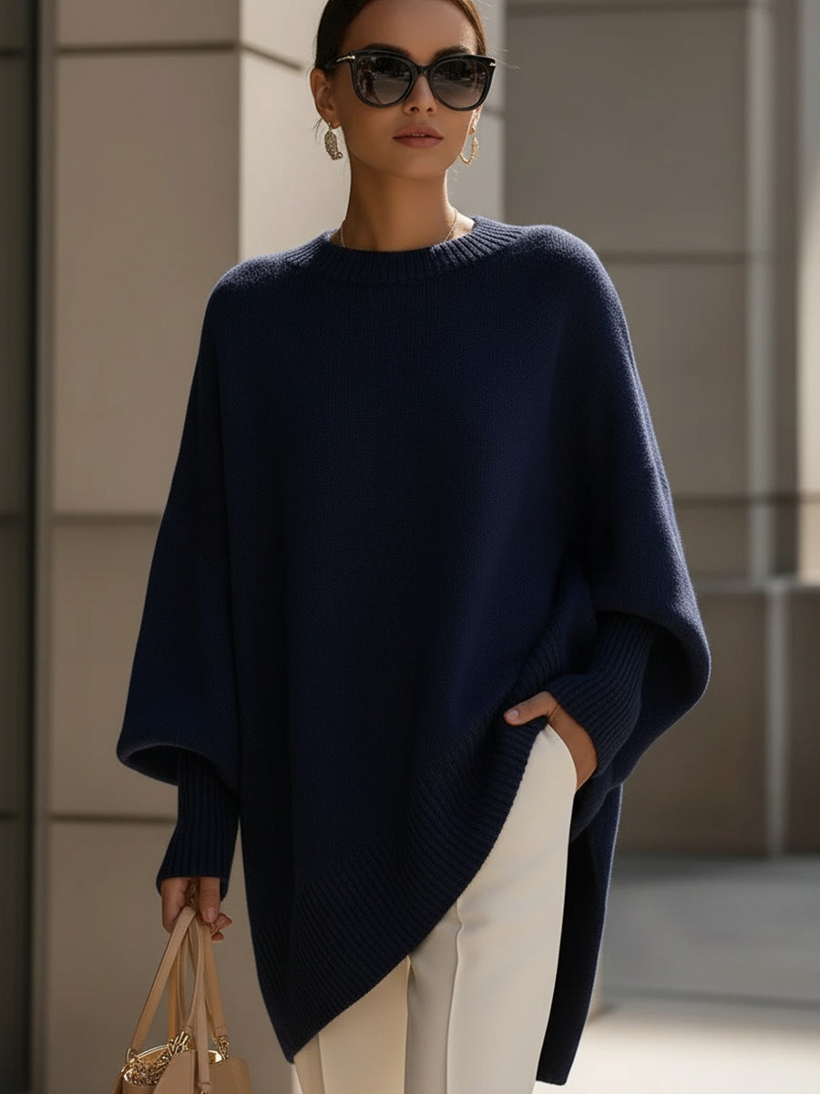Elsbeth Beige Oversized Strickpullover für Damen | Fledermausärmel Rundhals Casual Herbst Stil - S/M/L/XL