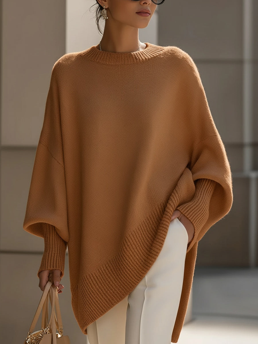 Elsbeth Beige Oversized Strickpullover für Damen | Fledermausärmel Rundhals Casual Herbst Stil - S/M/L/XL