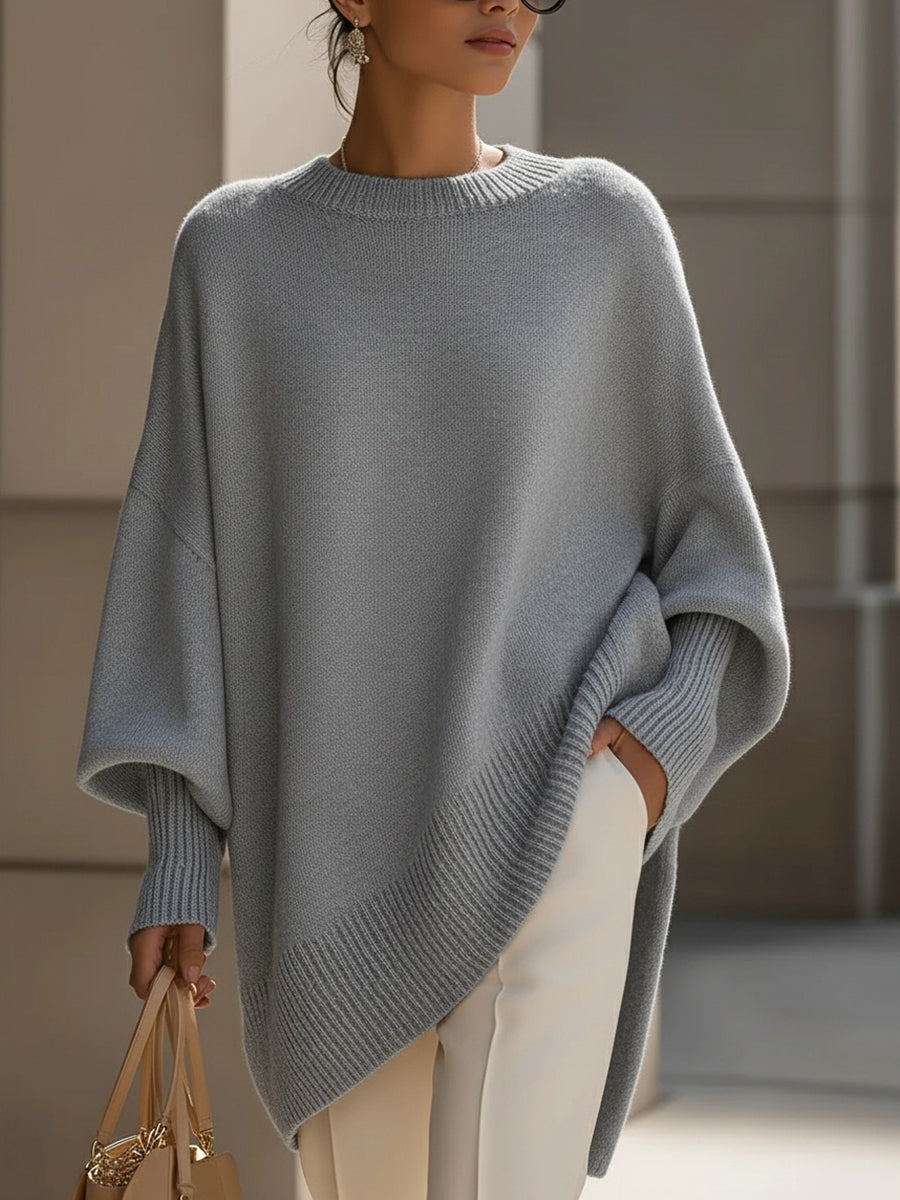 Elsbeth Beige Oversized Strickpullover für Damen | Fledermausärmel Rundhals Casual Herbst Stil - S/M/L/XL