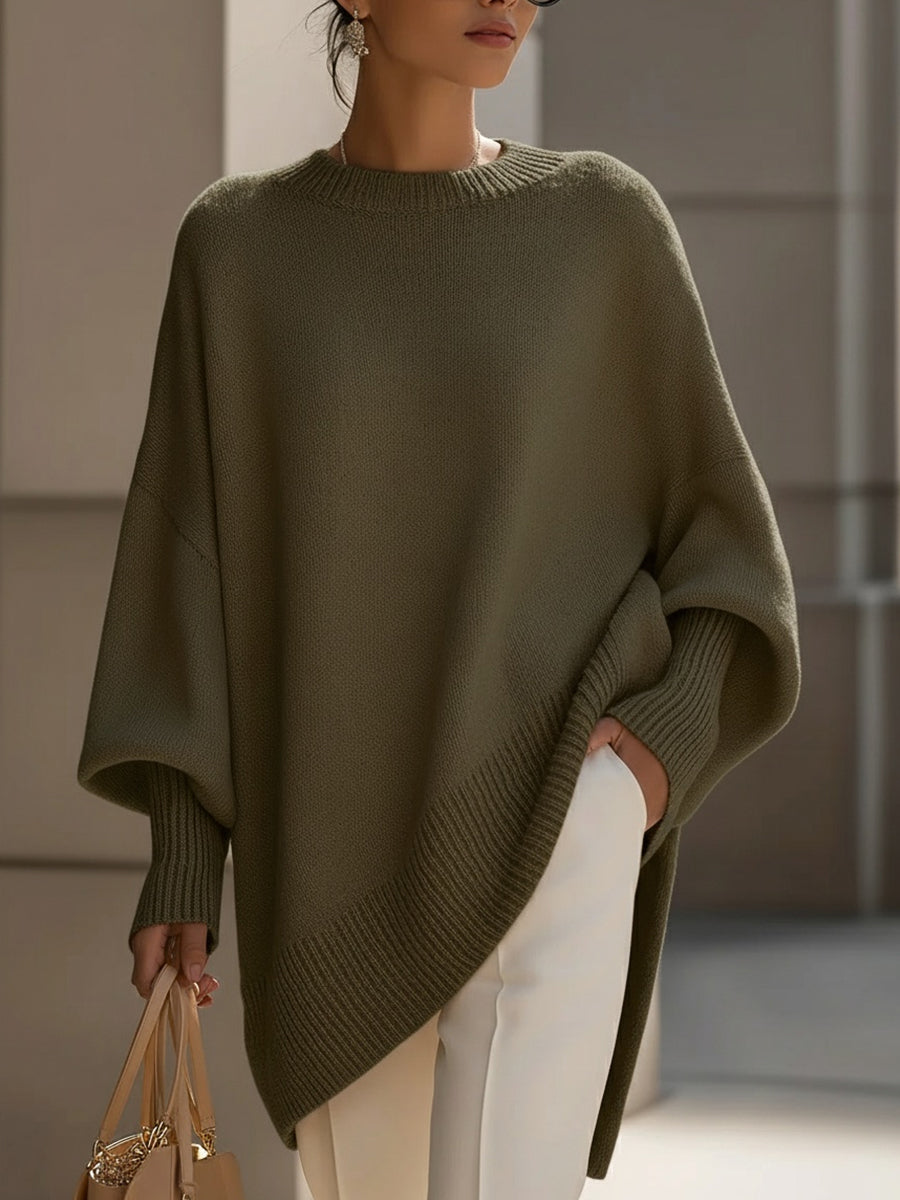 Elsbeth Beige Oversized Strickpullover für Damen | Fledermausärmel Rundhals Casual Herbst Stil - S/M/L/XL