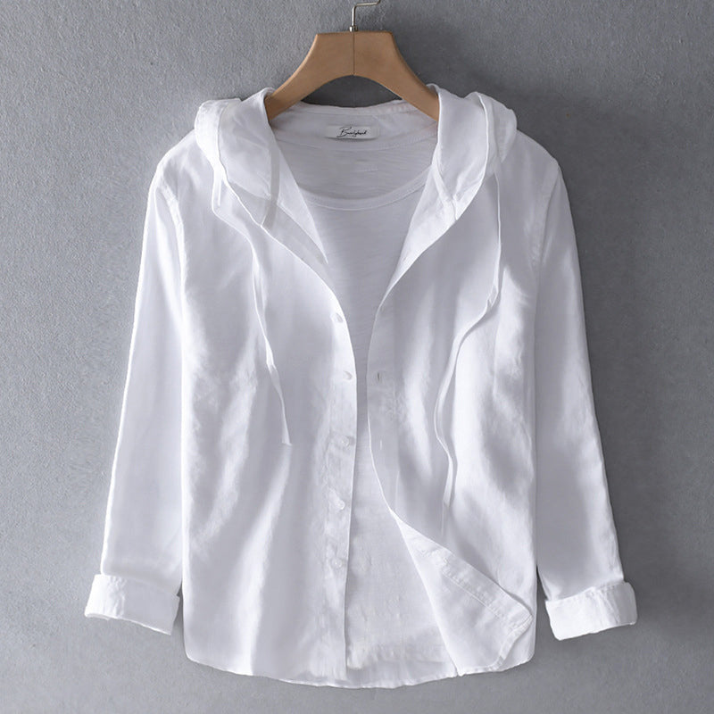 Monika Blau Gestreiftes Kapuzenhemd für Damen | Atmungsaktiv Leinenblend | Sommer Freizeit - M/L/XL/2XL/3XL