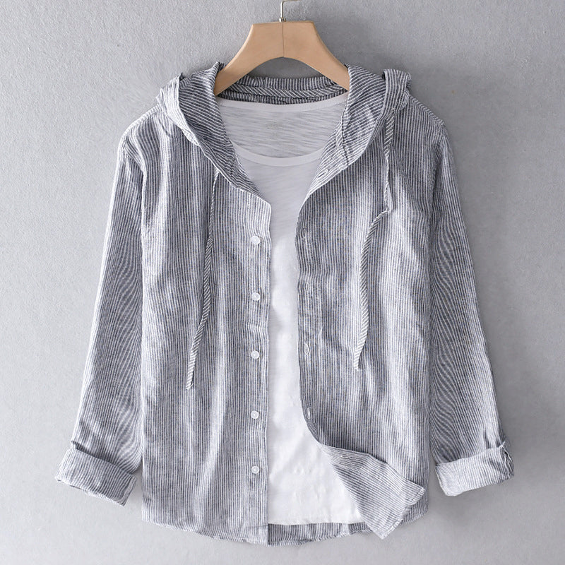 Monika Blau Gestreiftes Kapuzenhemd für Damen | Atmungsaktiv Leinenblend | Sommer Freizeit - M/L/XL/2XL/3XL