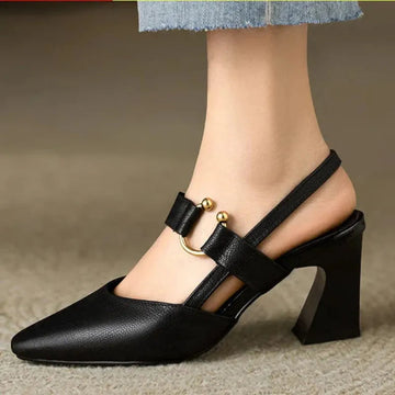 Ruth Schwarz Spitze Slingback-Pumps mit Blockabsatz für Damen | Goldener Schnallenverschluss Elegant - EU 35/36/37/38/39/40/41