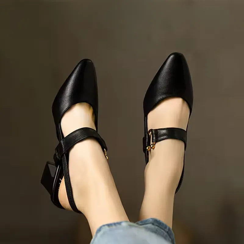 Ruth Schwarz Spitze Slingback-Pumps mit Blockabsatz für Damen | Goldener Schnallenverschluss Elegant - EU 35/36/37/38/39/40/41