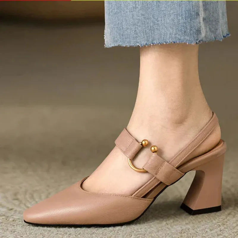 Ruth Schwarz Spitze Slingback-Pumps mit Blockabsatz für Damen | Goldener Schnallenverschluss Elegant - EU 35/36/37/38/39/40/41