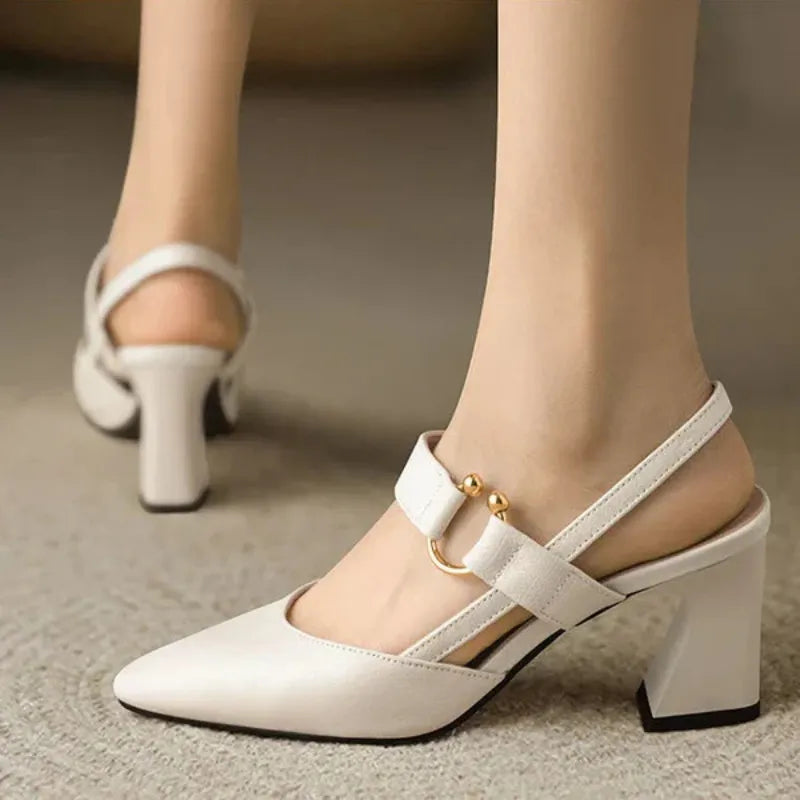 Ruth Schwarz Spitze Slingback-Pumps mit Blockabsatz für Damen | Goldener Schnallenverschluss Elegant - EU 35/36/37/38/39/40/41