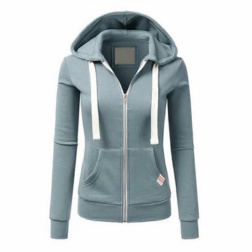 Rosi Hellblau Schlanke Kapuzenjacke mit Reissverschluss für Damen | Casual Alltag - S/M/L/XL