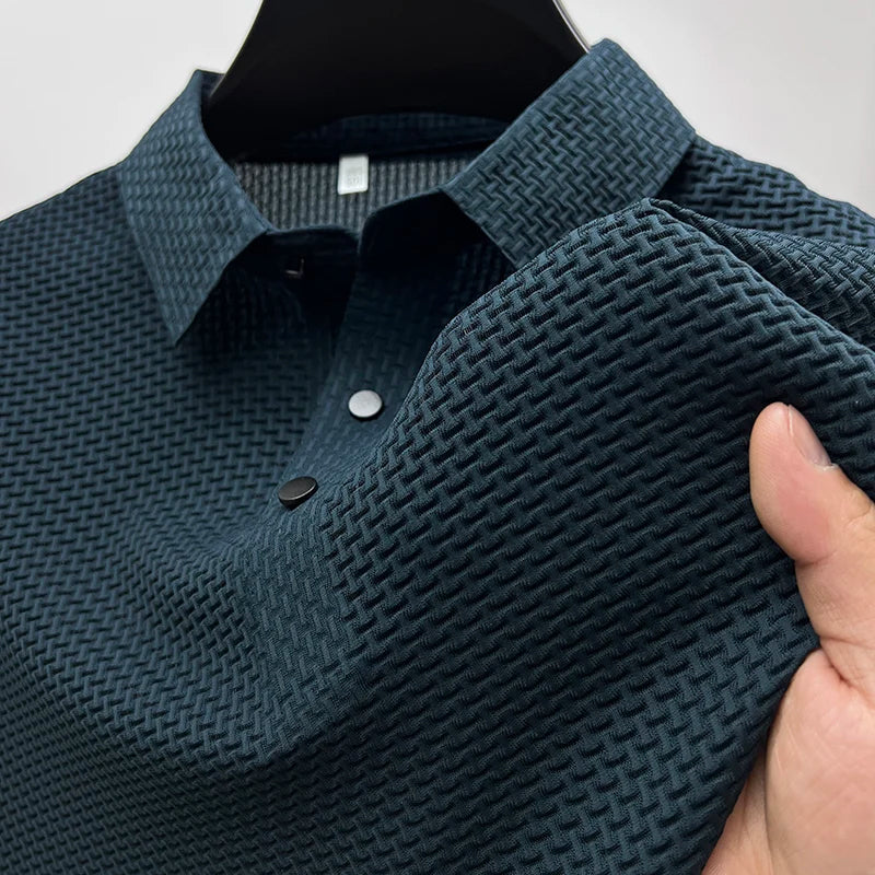Rudolf Blau Strukturiertes Kurzarm-Polohemd für Herren | Klassischer Casual Stil - M-8XL