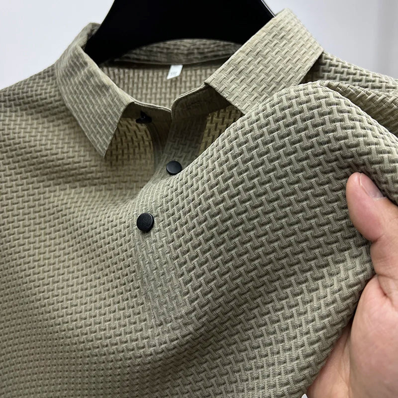 Rudolf Blau Strukturiertes Kurzarm-Polohemd für Herren | Klassischer Casual Stil - M-8XL