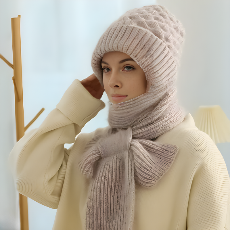 Ruth Braun Gestricktes Mützen-und-Schal-Set für Damen | Winter Waffelstrick Warm - Einheitsgrösse